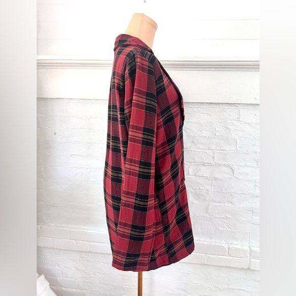 POL Red and Black Plaid Oversize Blazer Lightweight Double Breasted Long Jacket - Picture 5 of 17